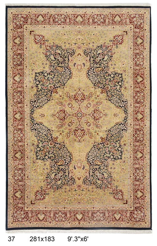 281cm x 183cm Hand Knotted Kashmiri area rug pure wool pile ru