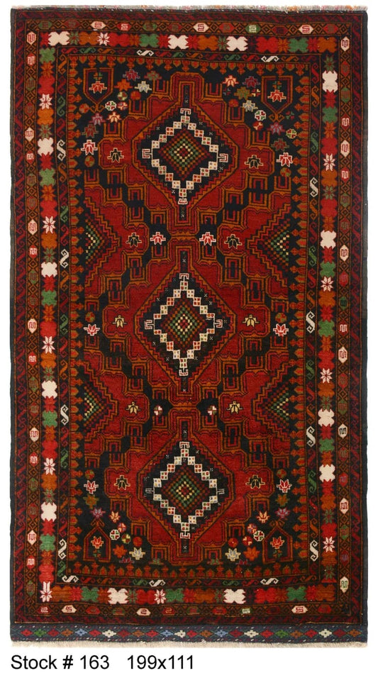 199cm x 111cm Afghan Baluchi area rug pure wool pile rug