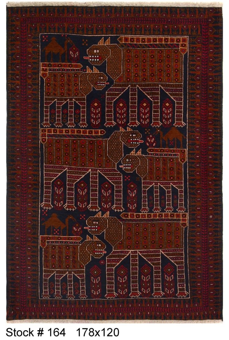 178cm x 120cm Afghan Baluchi pure wool pile rug hand knotted area rug