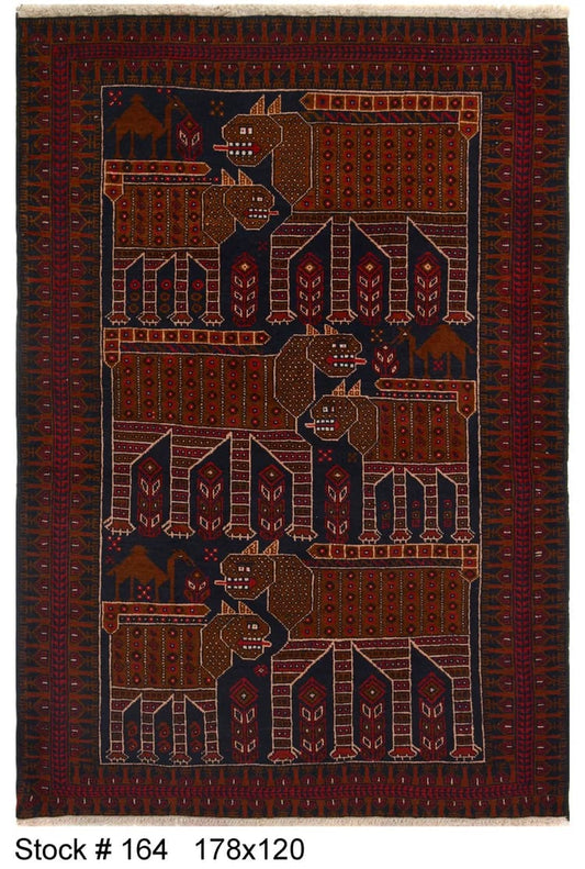 178cm x 120cm Afghan Baluchi pure wool pile rug hand knotted area rug
