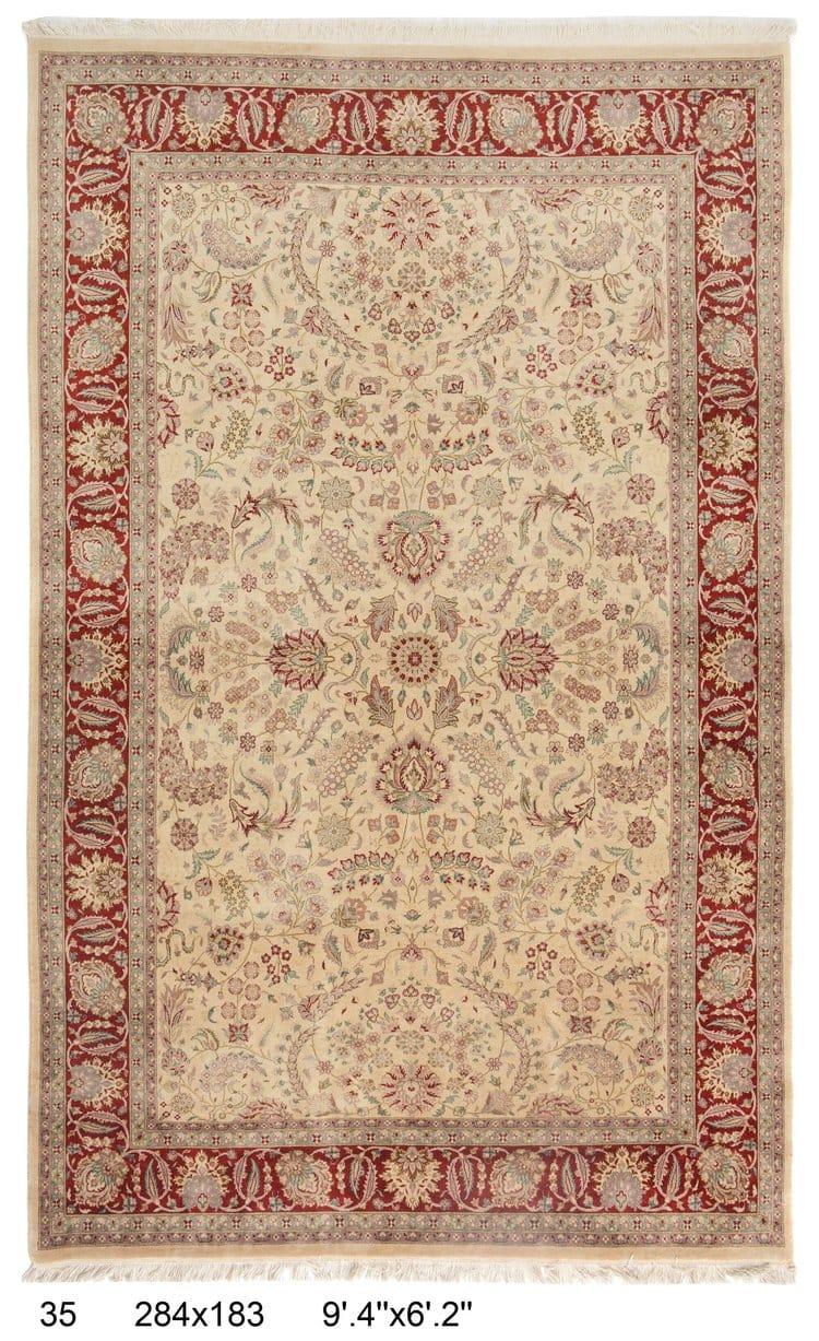 284cm x 183cm hand knotted pure wool pile area rug Kashmiri design