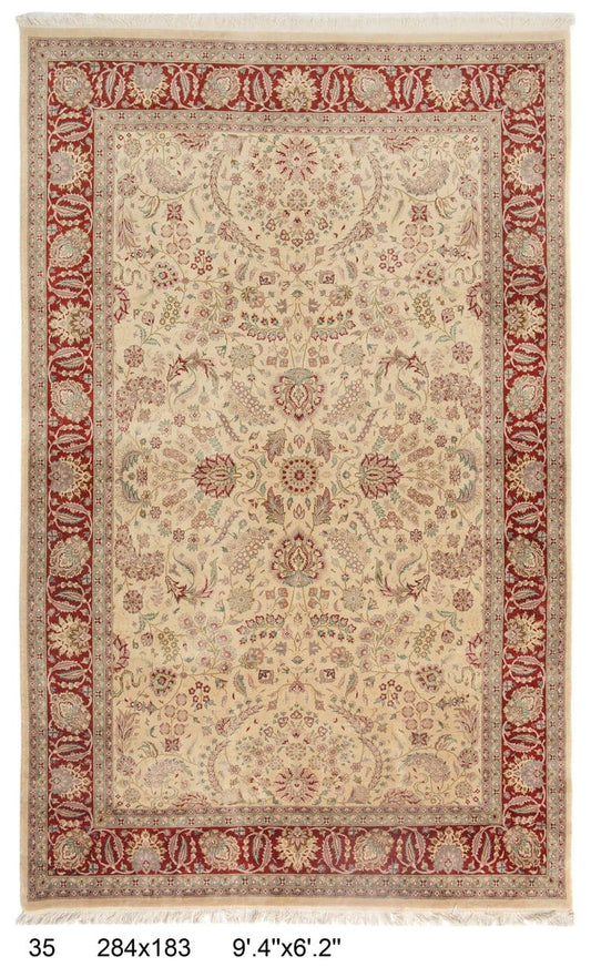 284cm x 183cm hand knotted pure wool pile area rug Kashmiri design