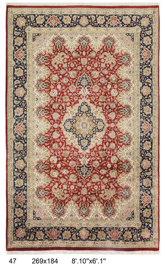 269cm x 184cm Hand Knotted Kashmiri pure wool pile rug with silk highlights